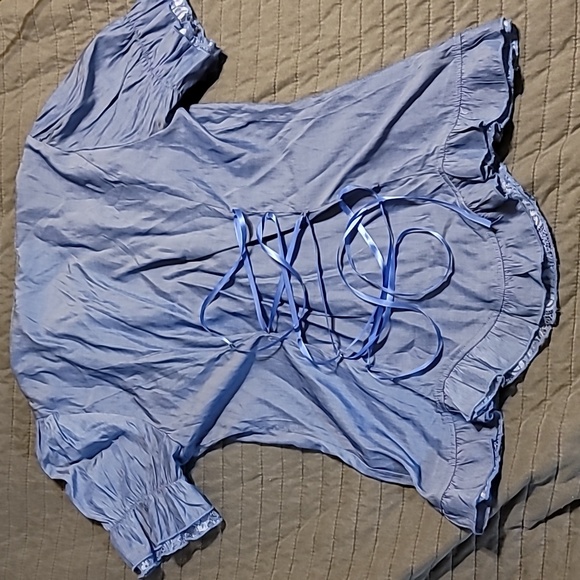 Victorian style short sleeve blue women's size medium blouse - Picture 9 of 9